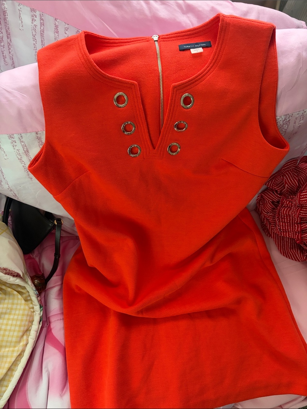 Tommy Hilfiger Girls' Vibrant Orange Sleeveless Knit Dress with Grommet Neck